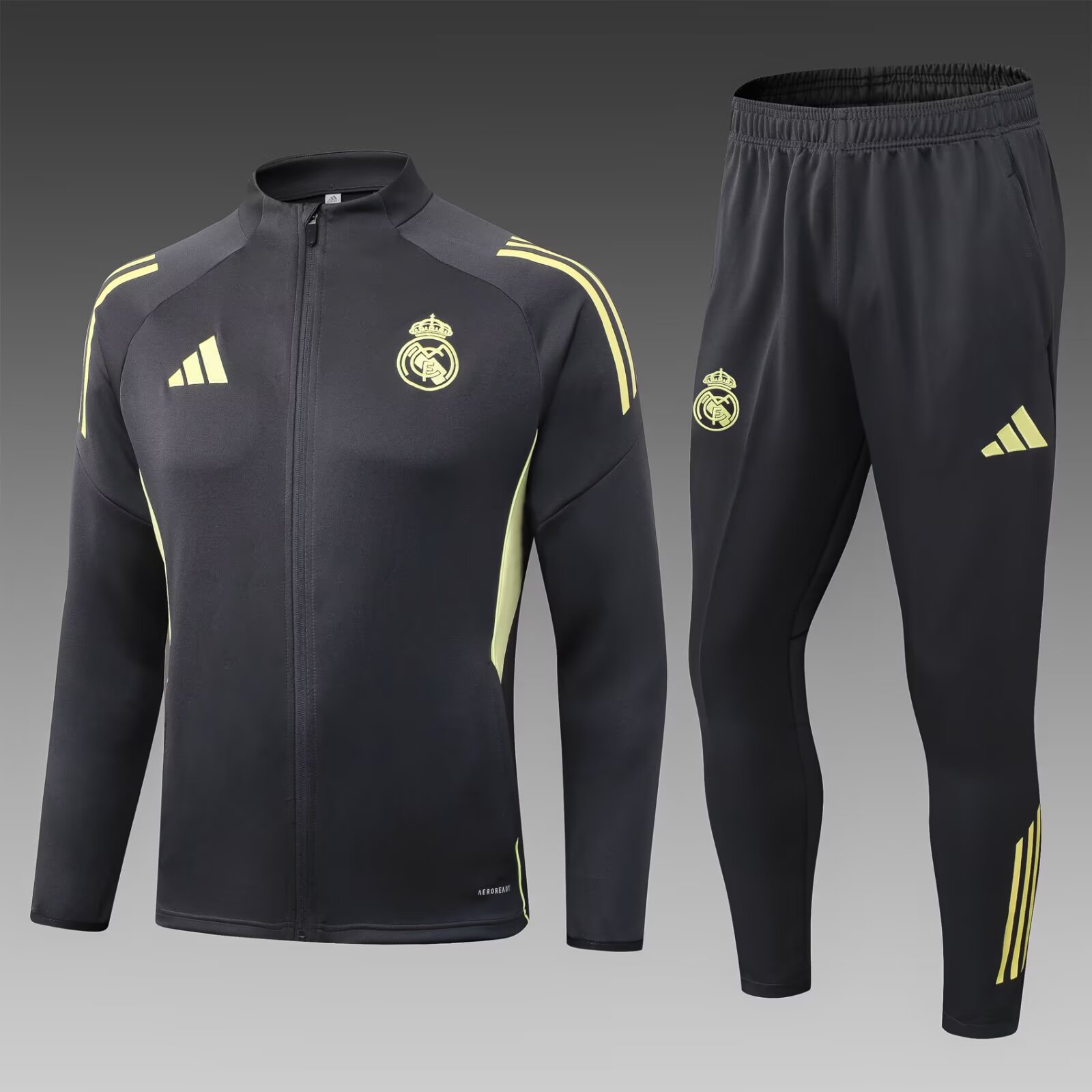 1146af9bff4a2de243f2a5f1f0ce20d4232829fc 2025/2026 Real Madrid Long Zipped Jacket Dark Gray Football Shirt Set - Image 1