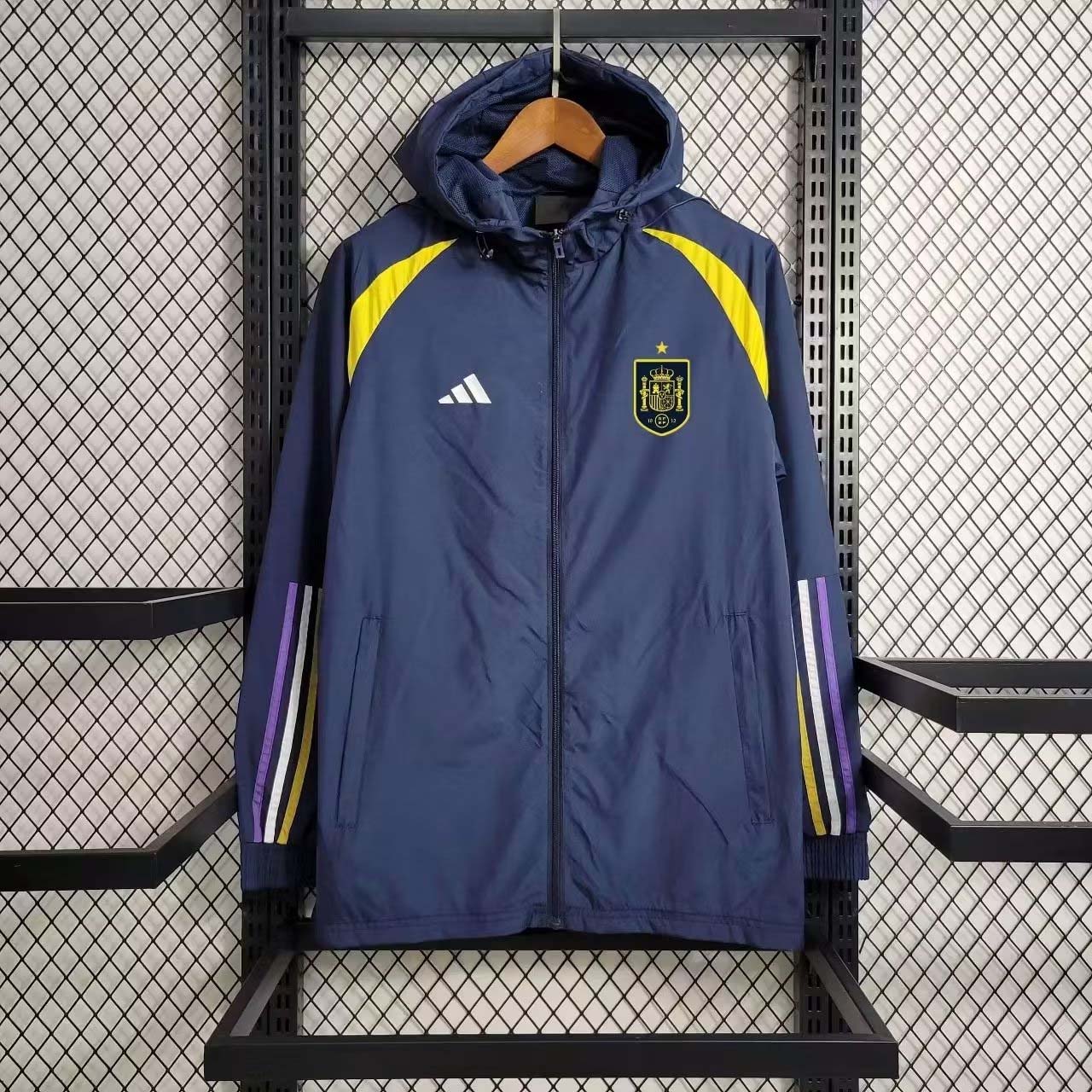 145032d21f788372948d56d9e1b177a383759ef0 2023 Spain WindbreakerNavy blue Soccer Jersey 1:1 Thai Quality - Image 1