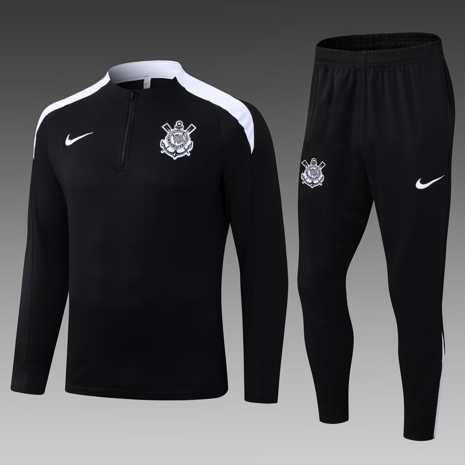 21994b48e31f27eb66de4cd4eb83a08aca87e729 2025/2026 Corinthians Paulista Half-Pull Training Suit Black Football Shirt 1:1 Thai Quality Set - Image 1