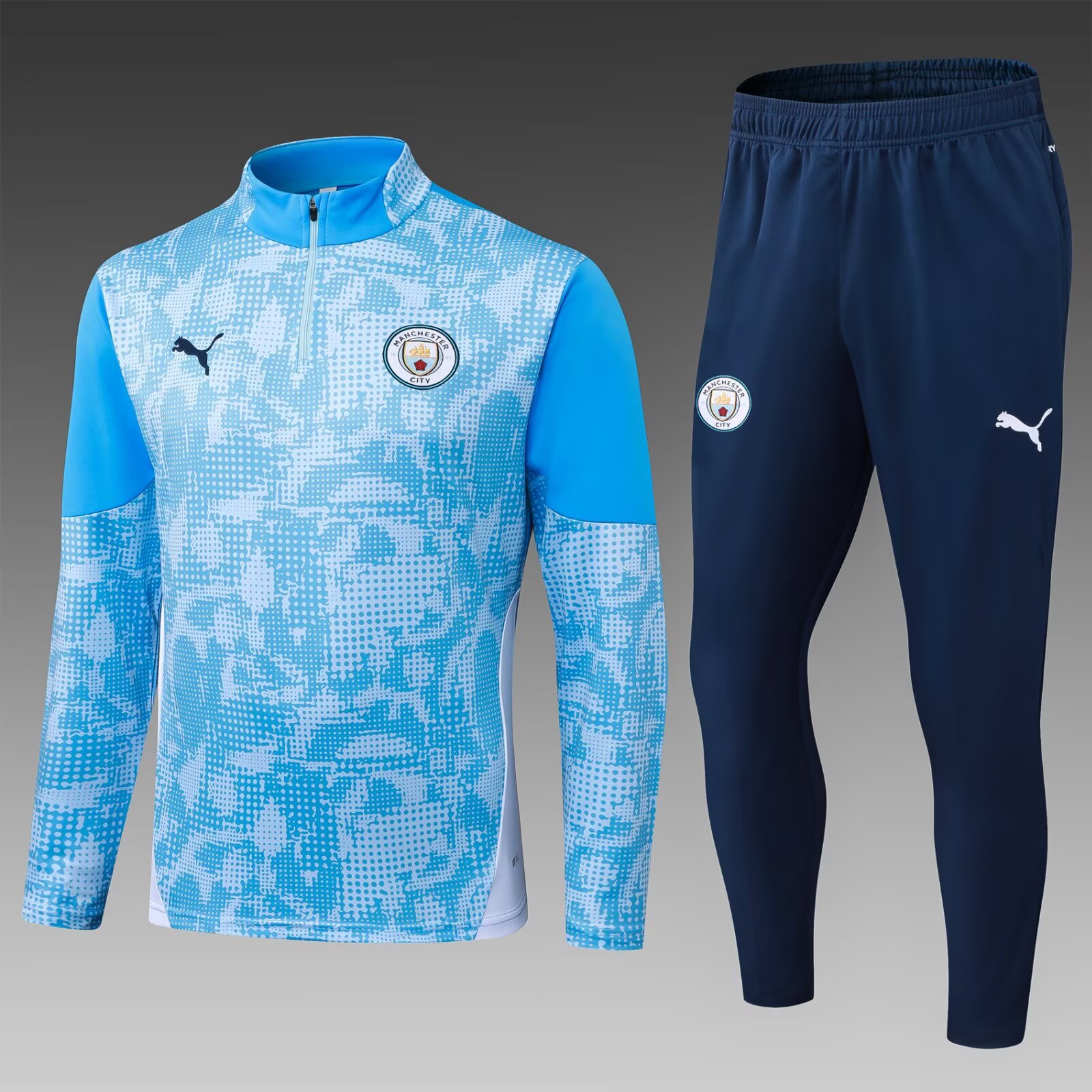 24661851dc8fa8d0232d256b4c63f7b4becc13b6 2025/2026 Manchester City Half-Pull Training Suit Blue Football Shirt 1:1 Thai Quality Set - Image 1