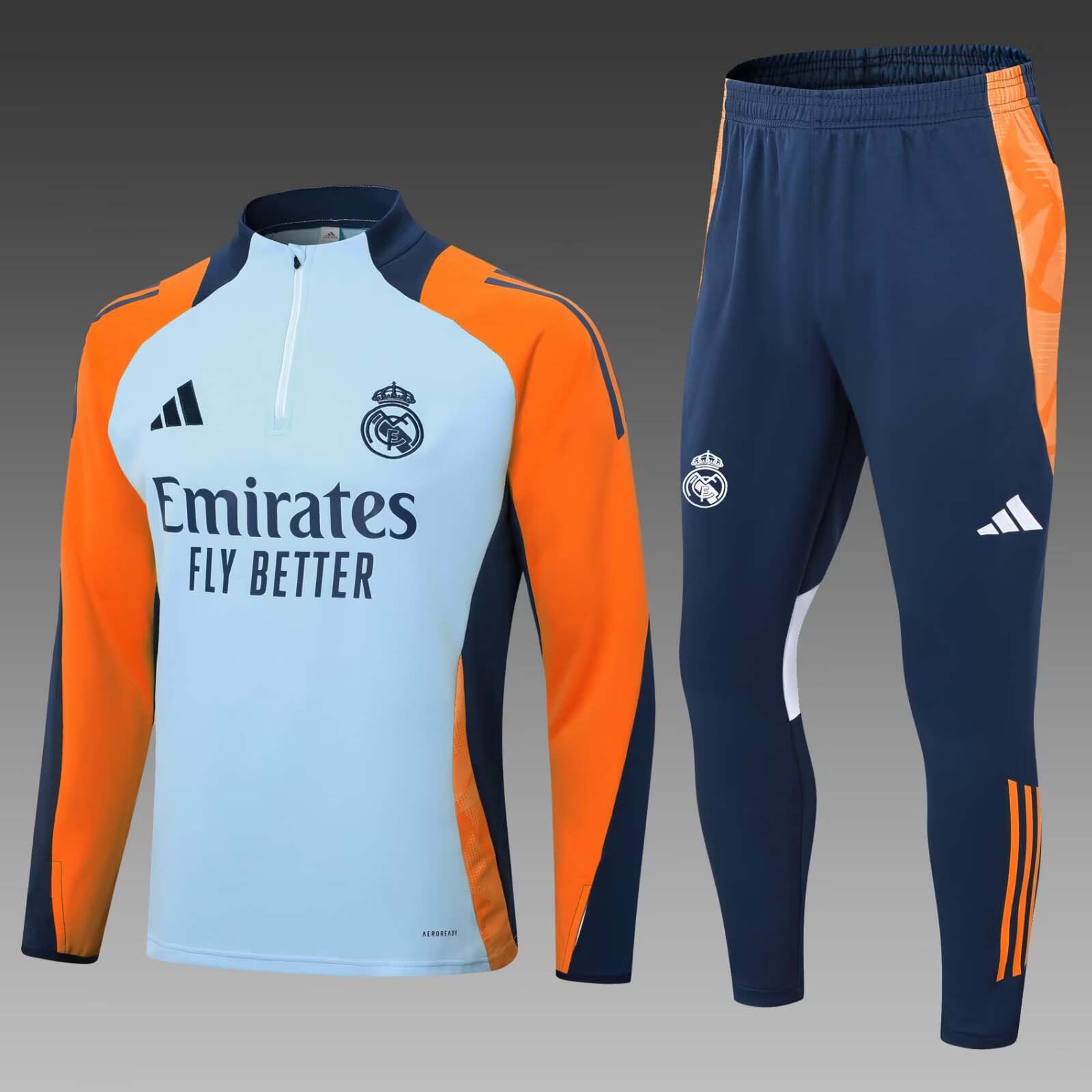 24a6b520c3c419d43af0d8933550c60268e25893 2024/2025 Real Madrid Half-Pull Training Suit Baby blue Football Shirt 1:1 Thai Quality Set - Image 1