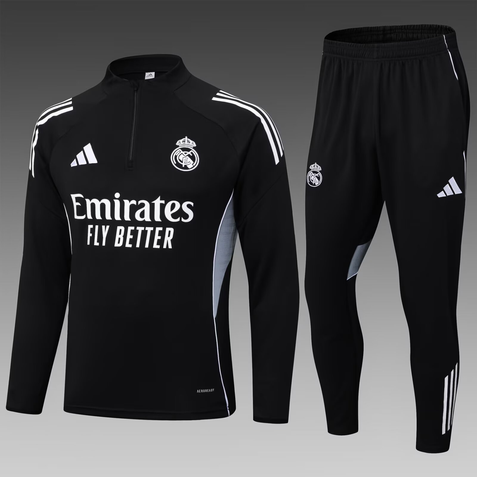 25770f8f2ff2fa94f7b92ba20f2ffb5c51463ef0 2025/2026 Real Madrid Half-Pull Training Suit Black Football Shirt 1:1 Thai Quality Set - Image 1