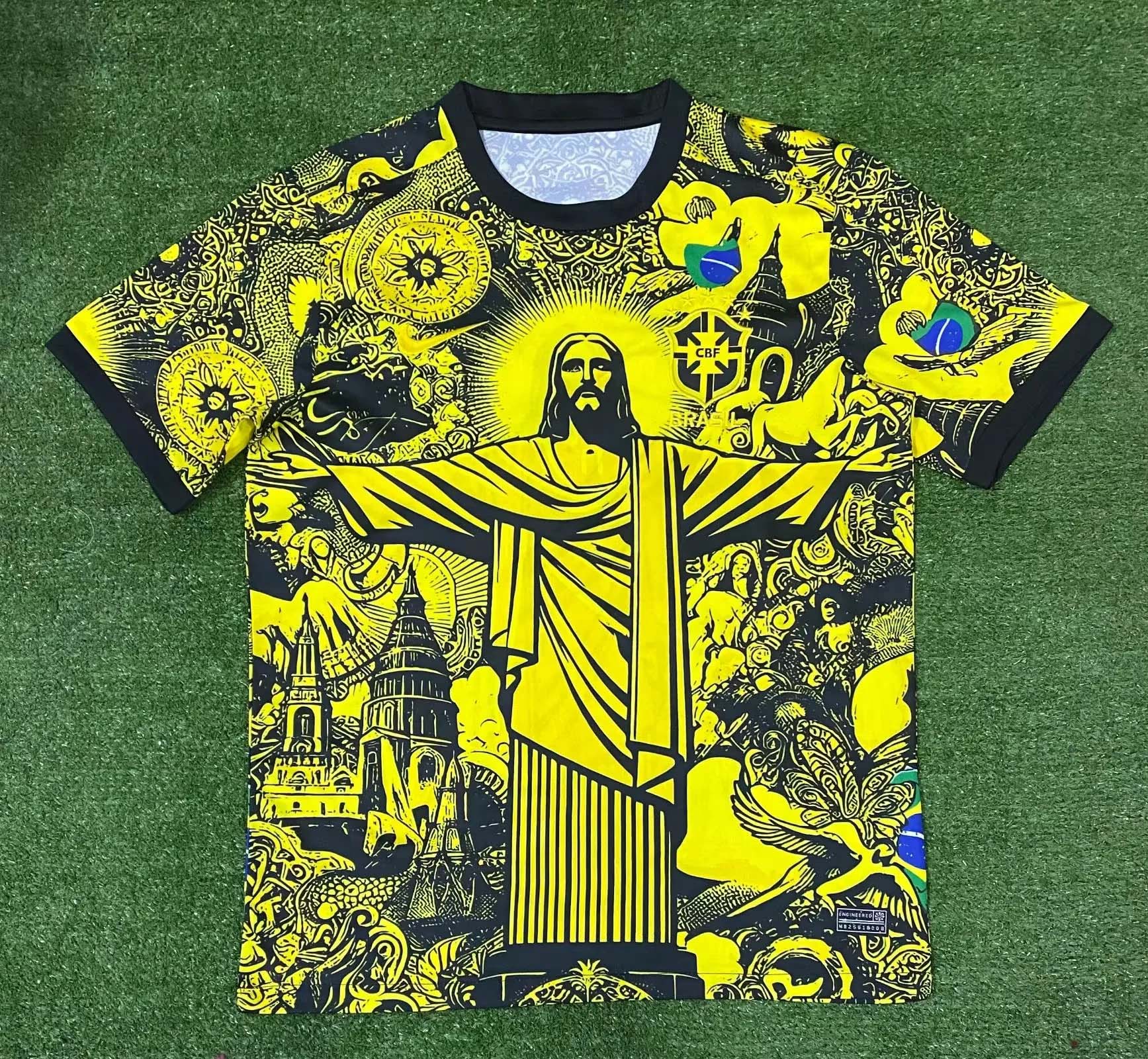 482f059d0e4c95cdbd55791a407bce8bbad77a40 2024 Brazil Special Edition Jesus Yellow Gray Soccer Jersey - Image 1