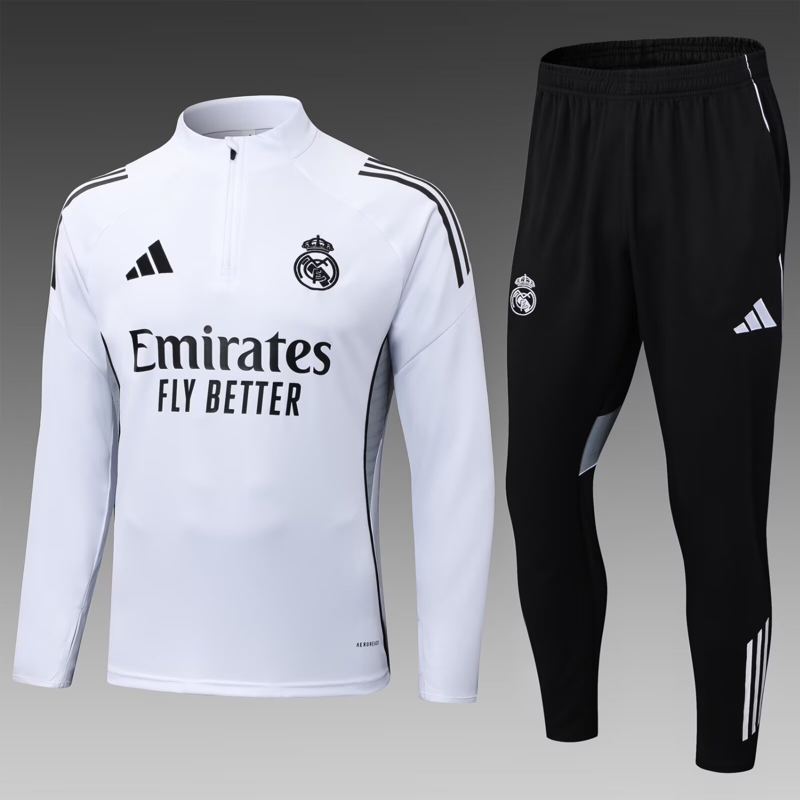 486f3366207f8aa724a4c73313c1e7d5a06f13b2 2025/2026 Real Madrid Half-Pull Training Suit White Football Shirt 1:1 Thai Quality Set - Image 1