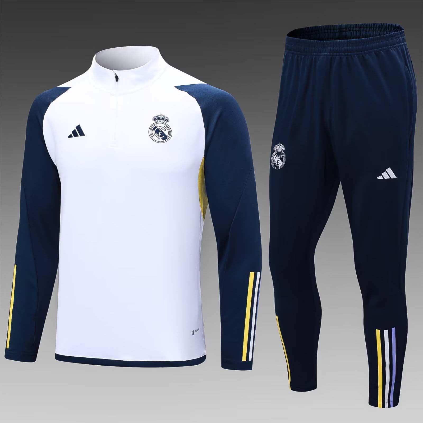 4b2409c34518fcd1e1aad14e6727f2f258851e4e 2023/2024 Real Madrid Half-Pull Training Suit white Football Shirt 1:1 Thai Quality Set - Image 1