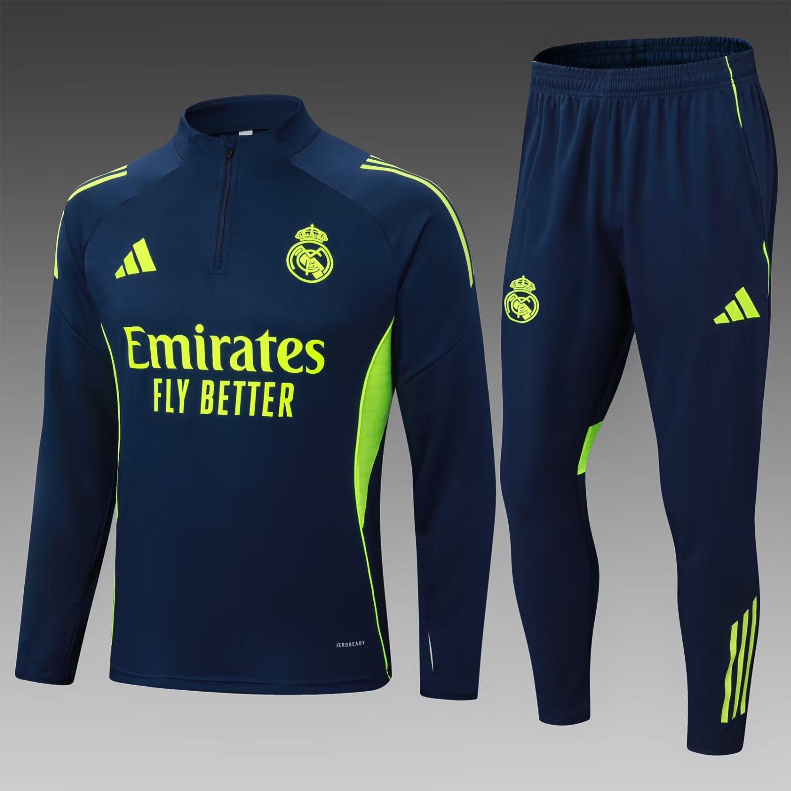 55f62606d2f5898d69ab2b4fe41f6929df7a2174 2025/2026 Real Madrid Half-Pull Training Suit Royal Blue Football Shirt 1:1 Thai Quality Set - Image 1