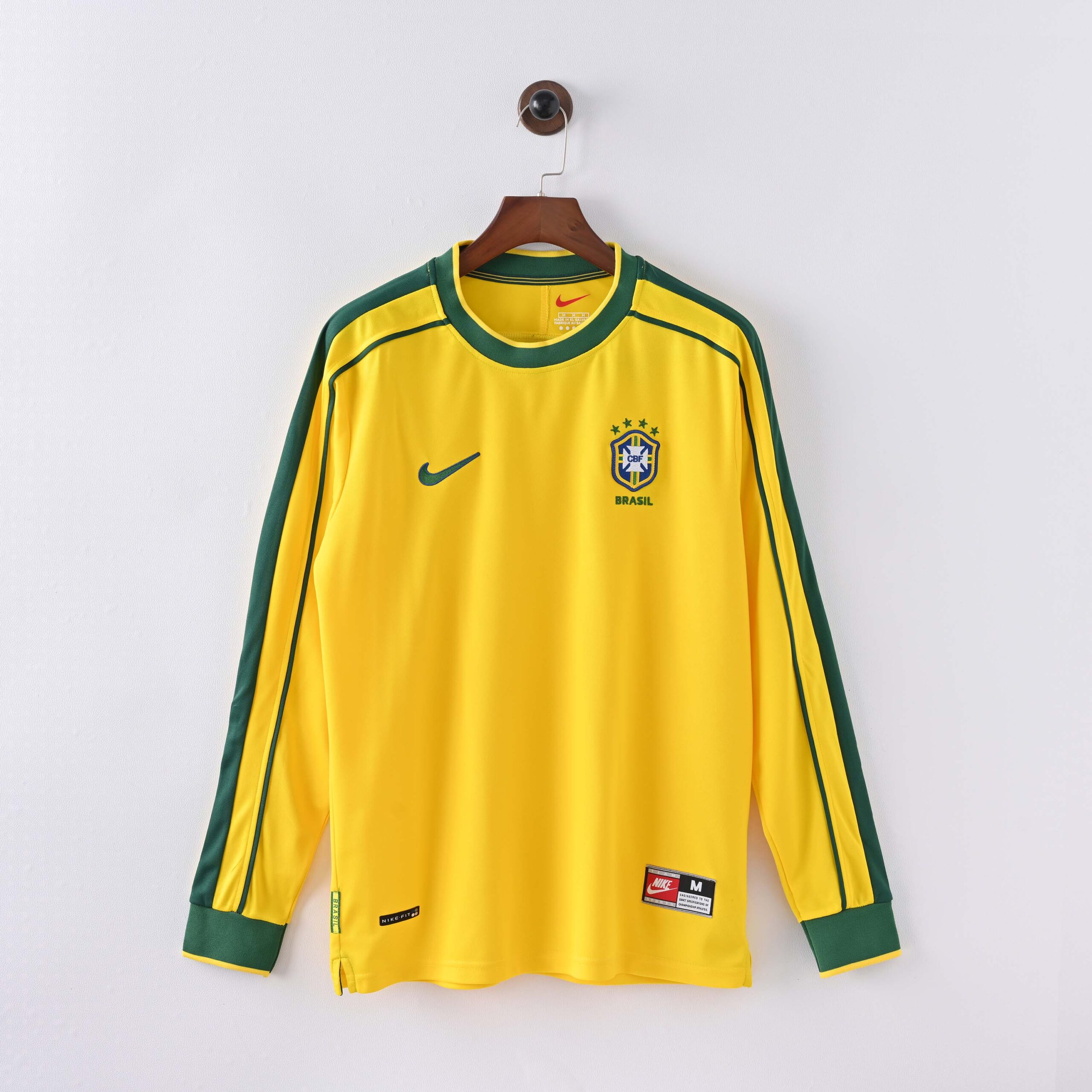 75dcd9cd70abb8abd665da5a17ee71993c72f647 1998 Retro Long Sleeve Brazil Home Football Shirt 1:1 Thai Quality - Image 1