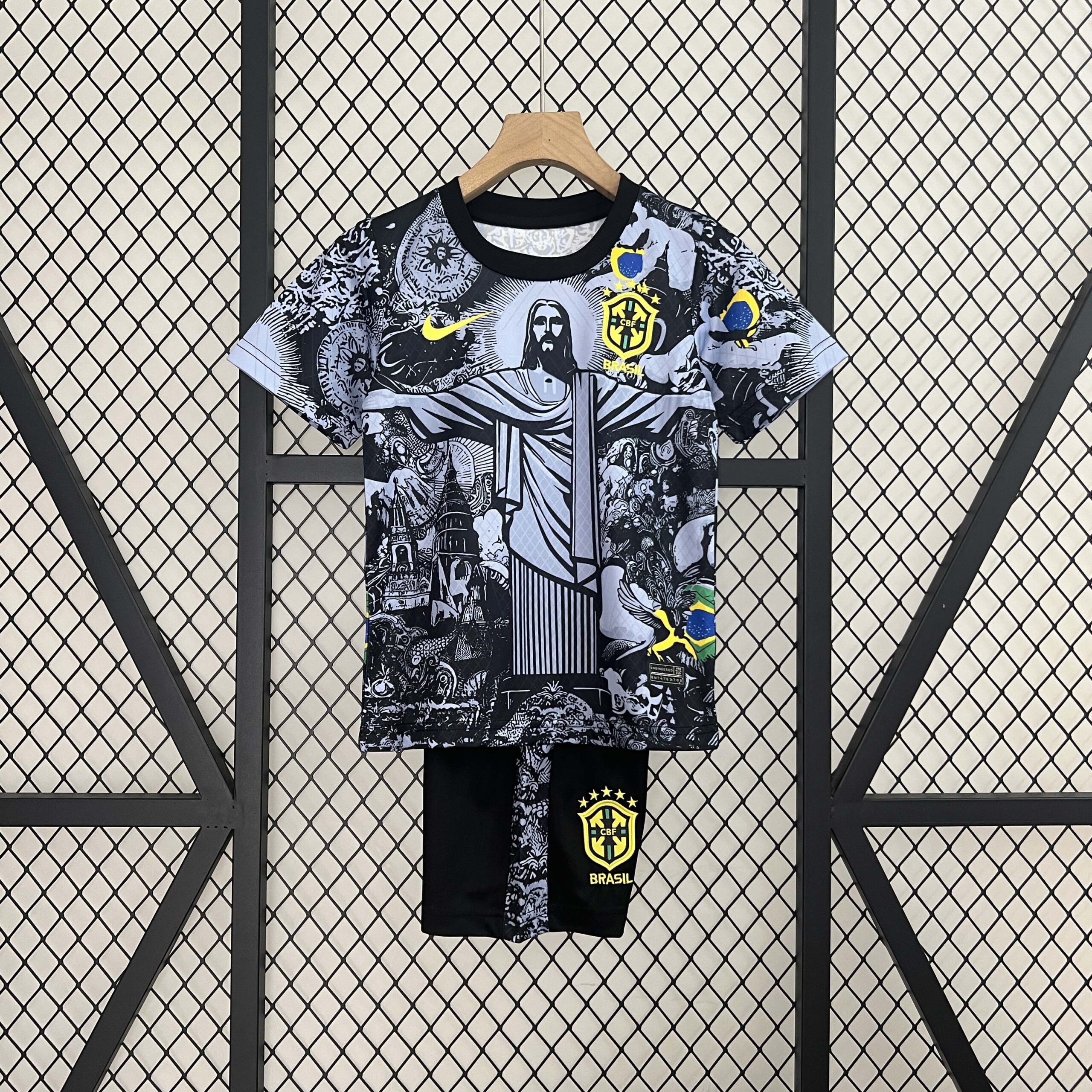 76bf49e3c1a1498c94efb819fcf0c679c8bf061e 2024 Brazil Special Edition Jesus Black Gray Soccer Jersey Kids Size - Image 1