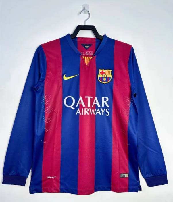 8407acd3a00623101bbfd870c4f72a410bf804f4 2014/2015 Retro Long Sleeve Barcelona Home Football Shirt 1:1 Thai Quality - Image 1
