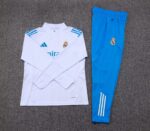 2025/2026 Real Madrid Half-Pull Training Suit White Blue Pants Football Shirt 1:1 Thai Quality Set - Image 7