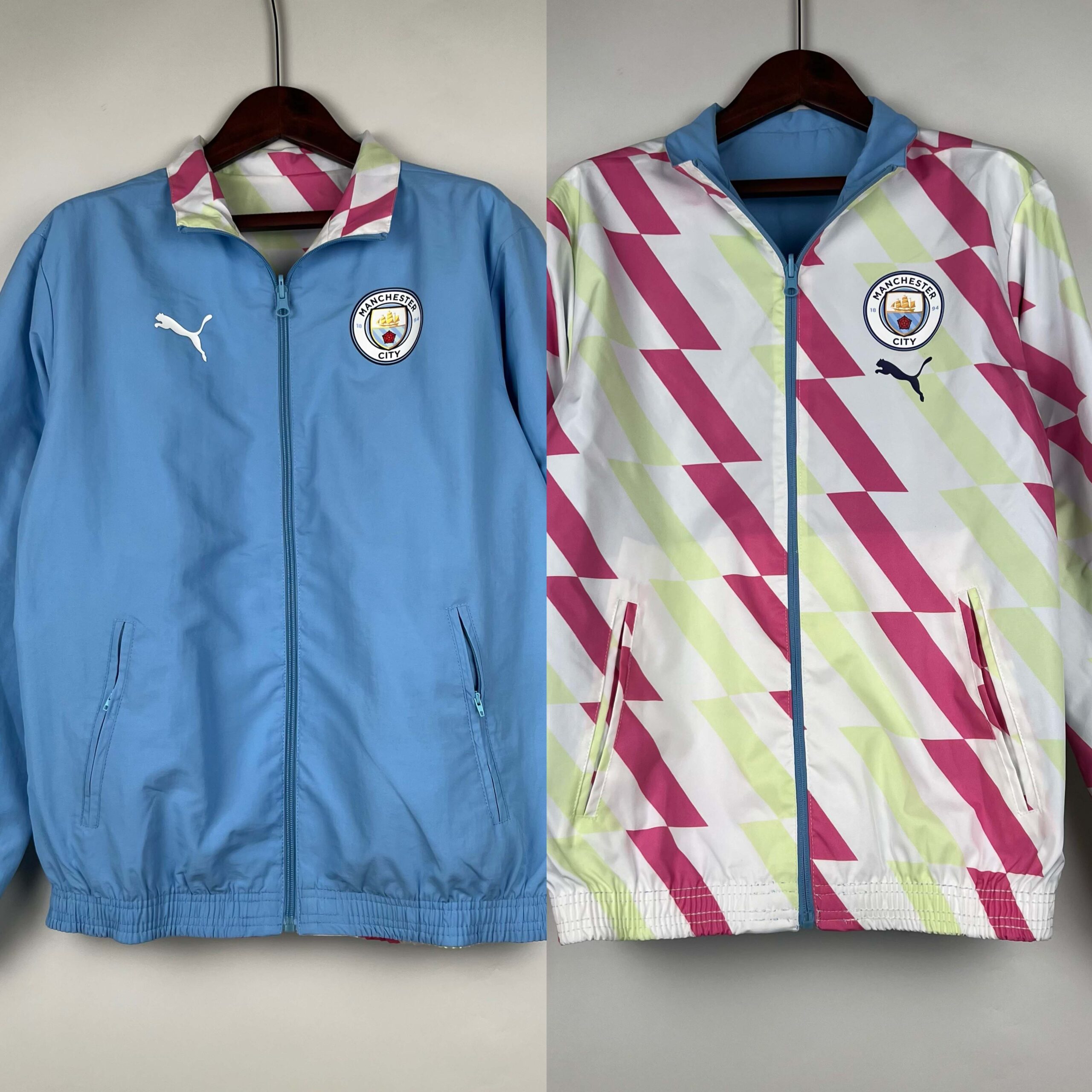 8ef38e17f37f9070f3f27a1c97e4048732b7232c 2023/2024 Manchester City Reversible Windbreaker Blue Soccer Jersey 1:1 Thai Quality - Image 1