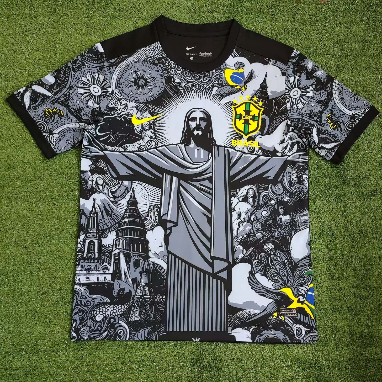 a85624804827014474058f3ead9e117014f1deab 2024 Brazil Special Edition Jesus Black Gray Soccer Jersey - Image 1