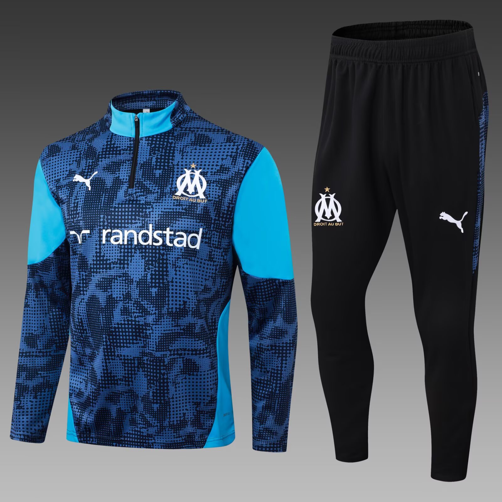 ae3e0c99f5bc21d3dec63da2ec28b0d748d2b2e2 2025/2026 Olympique de Marseille Half-Pull Training Suit Blue-Black Football Jersey Set - Image 1