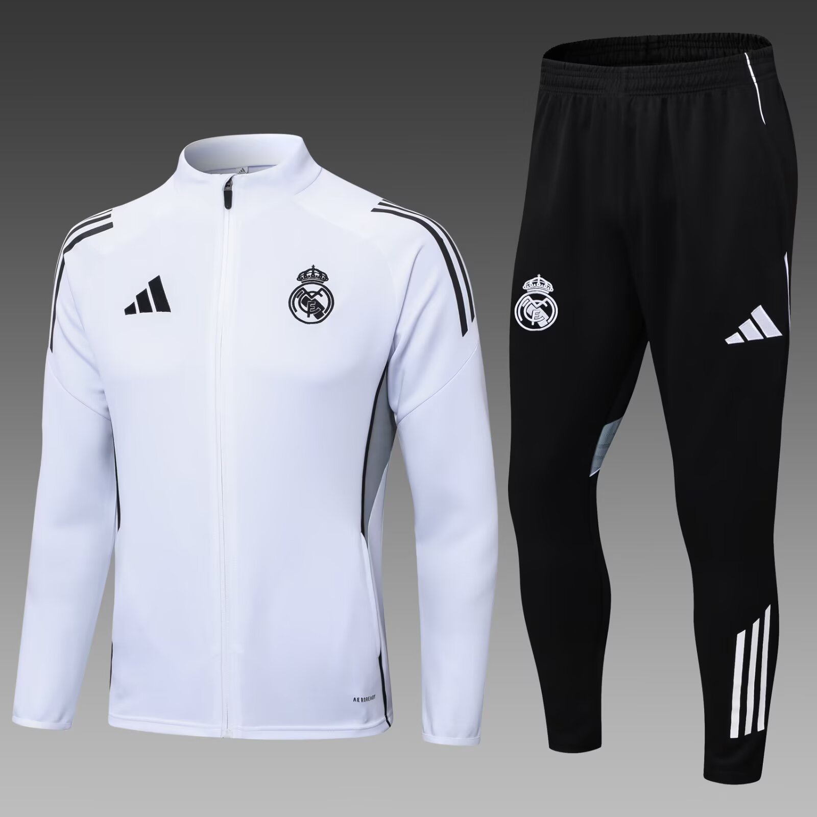 b8cdafd2c3065b0c89e006145330f4dbc608d453 2025/2026 Real Madrid Long Zipped Jacket White Football Shirt Set - Image 1