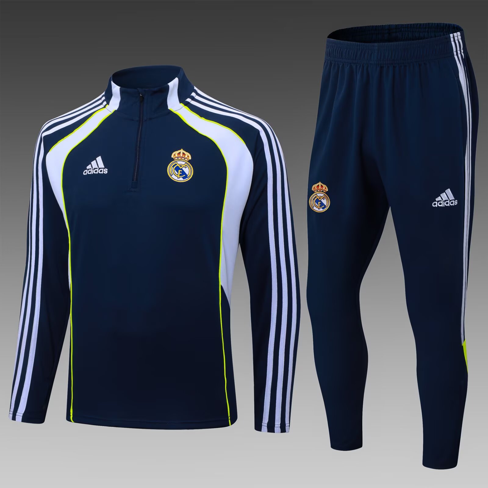 bd9dce68c598e2349b423666839c064025769a69 2025/2026 Real Madrid Half-Pull Training Suit Royal Blue Football Shirt 1:1 Thai Quality Set - Image 1