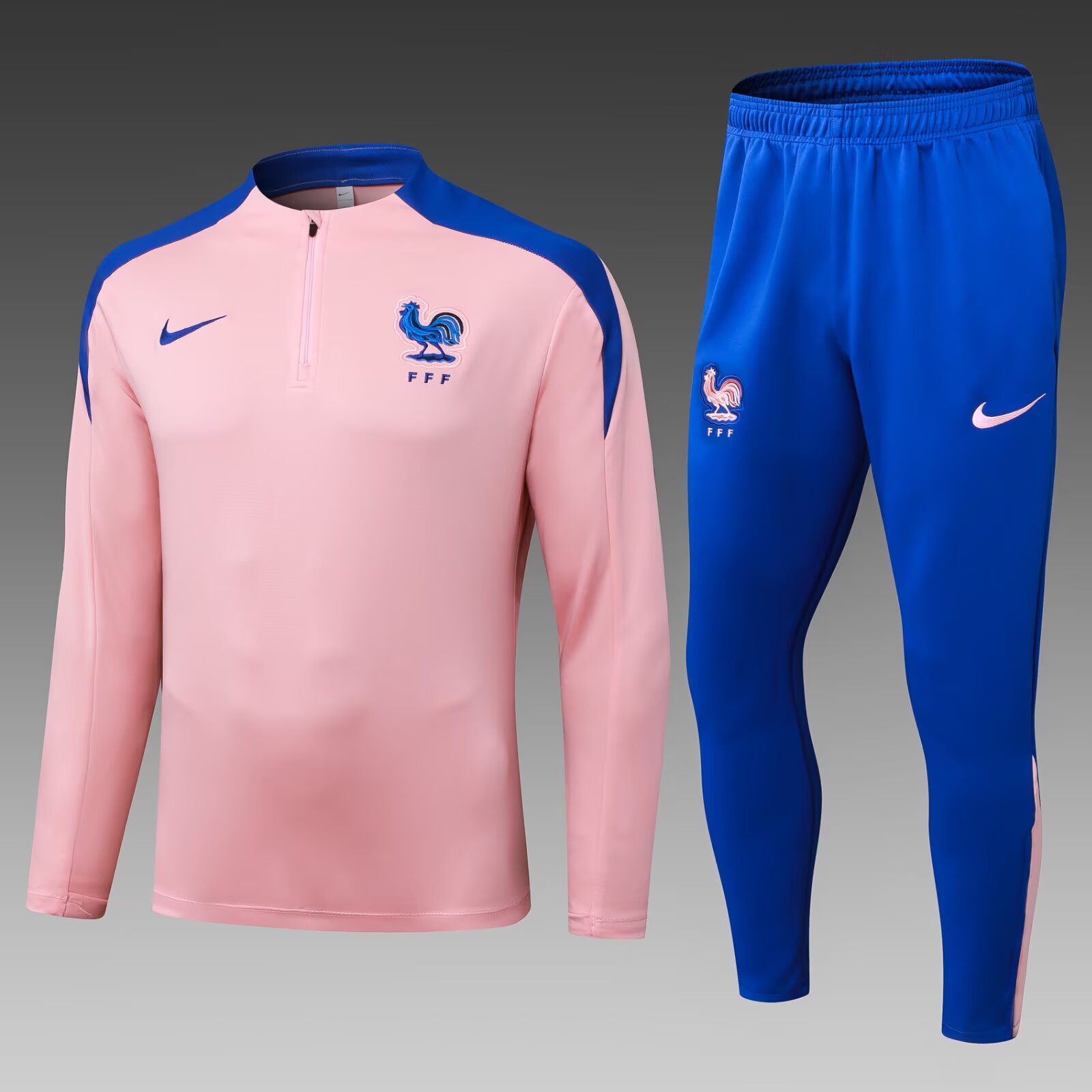 c0f3ff7ae197ef66c88f313cd60849e6f62a4ebd 2025 Player Version France Half-Pull Training Suit Pink Football Shirt Set - Image 1