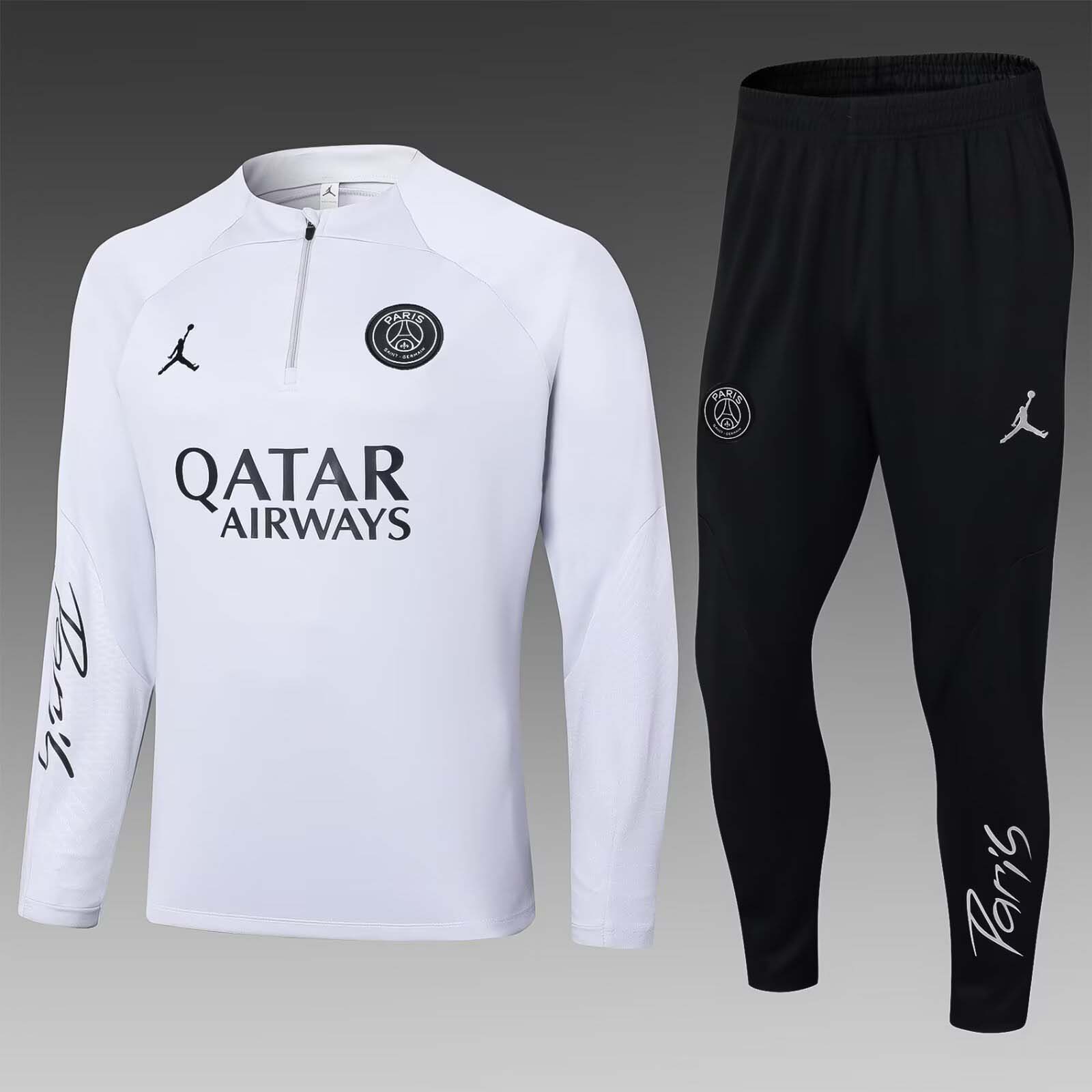 c86bef4f8df0d6dbe00a4b72a74c8eb4d8281dc3 2023/2024 Psg Paris Saint-Germain Half-Pull Training Suit Light grey Set - Image 1