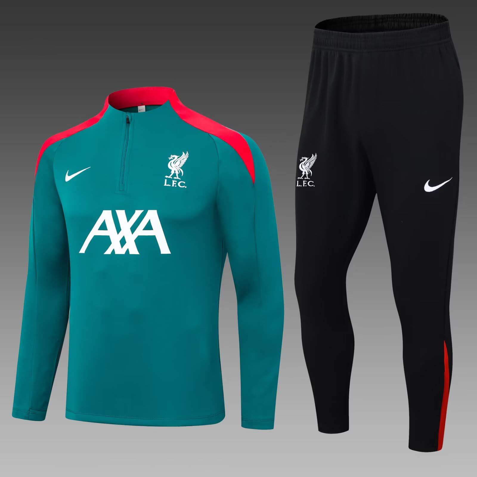 db0ddf1be3b1cd7cecc2c01465a135b80129a4e3 2024/2025 Liverpool Half-Pull Training Suit Green Jersey 1:1 Thai Quality Set - Image 1