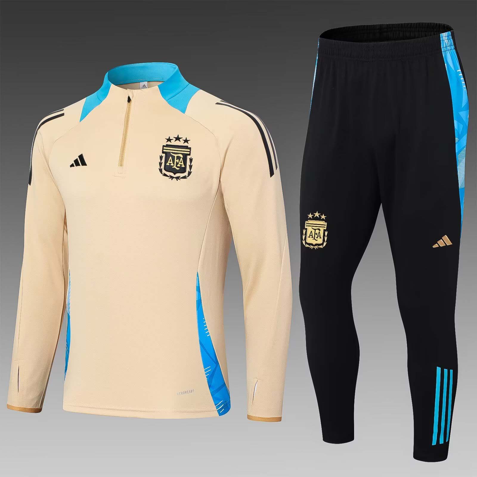 e37de49f722ef630bd30edad6e61d129771c6aed 2024 Argentina Half-Pull Training Suit Khaki Football Shirt 1:1 Thai Quality Set - Image 1